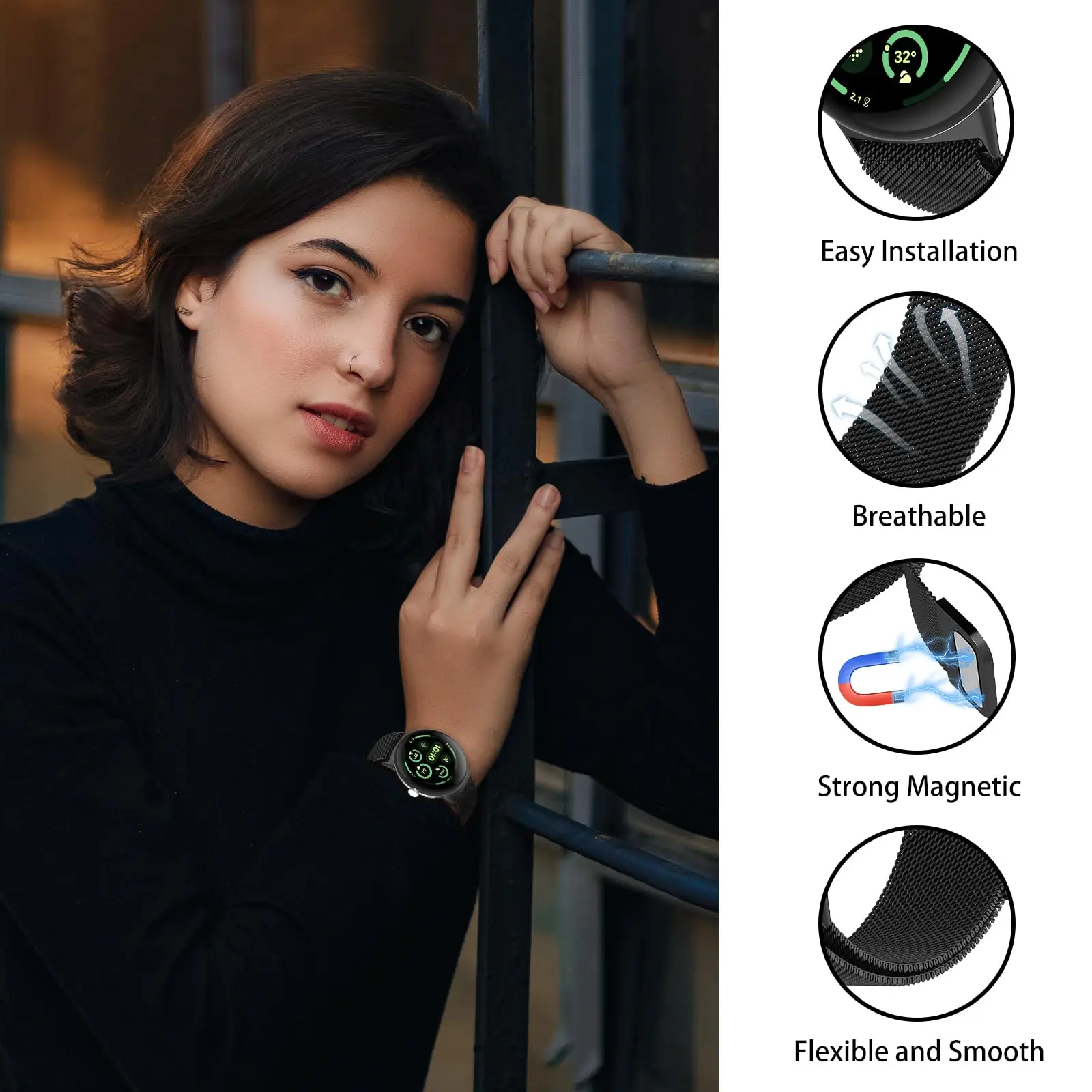 Elegant Milanese Loop Stainless Steel Watch Band - Compatible with Various Models