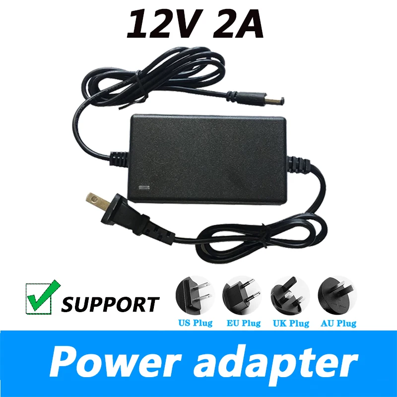 

AC100-240V DC 12V 2A адаптер питания, двухпроводный трансформатор питания, адаптер, универсальный Штепсель европейского стандарта, штепсельная вилка стандарта США, 5,5*2,1 мм