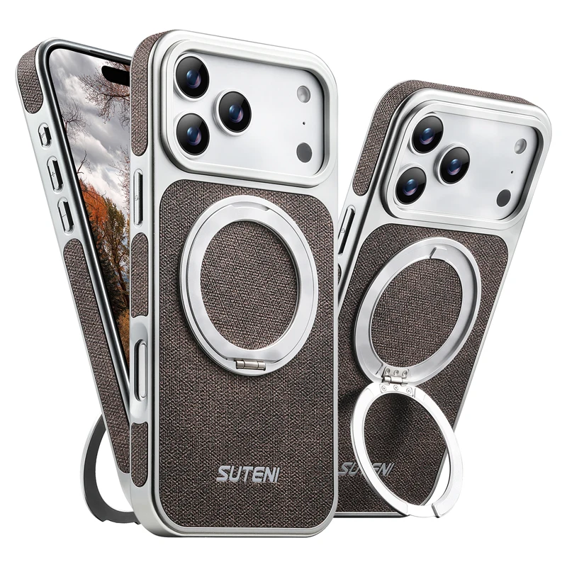 Fashion Magnetic Denim Pattern PU Leather Phone Case with 360° Rotating Ring Bracket