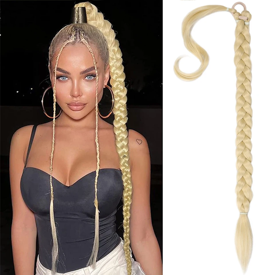 

Synthetic Long Braided Ponytail Hair Extensions for Women Light Blonde Ponytail with Hair Rope Heat Resistant Fibre Hairpiece