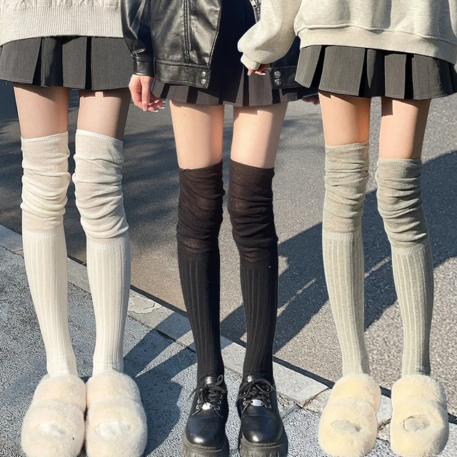 Calcetines altos hasta el muslo para mujer, medias largas por encima de la  rodilla, estilo japonés Jk, de Color sólido, informales, a la moda -  AliExpress