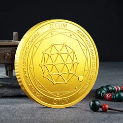 Crypto Currency Coin Collection with Plastic Display Case - Premium Metal Set (QTUM Gold)