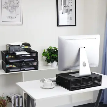 Wire Mesh Display Riser Wire Mesh Monitor Riser with Drawers - TidyPals.co.uk