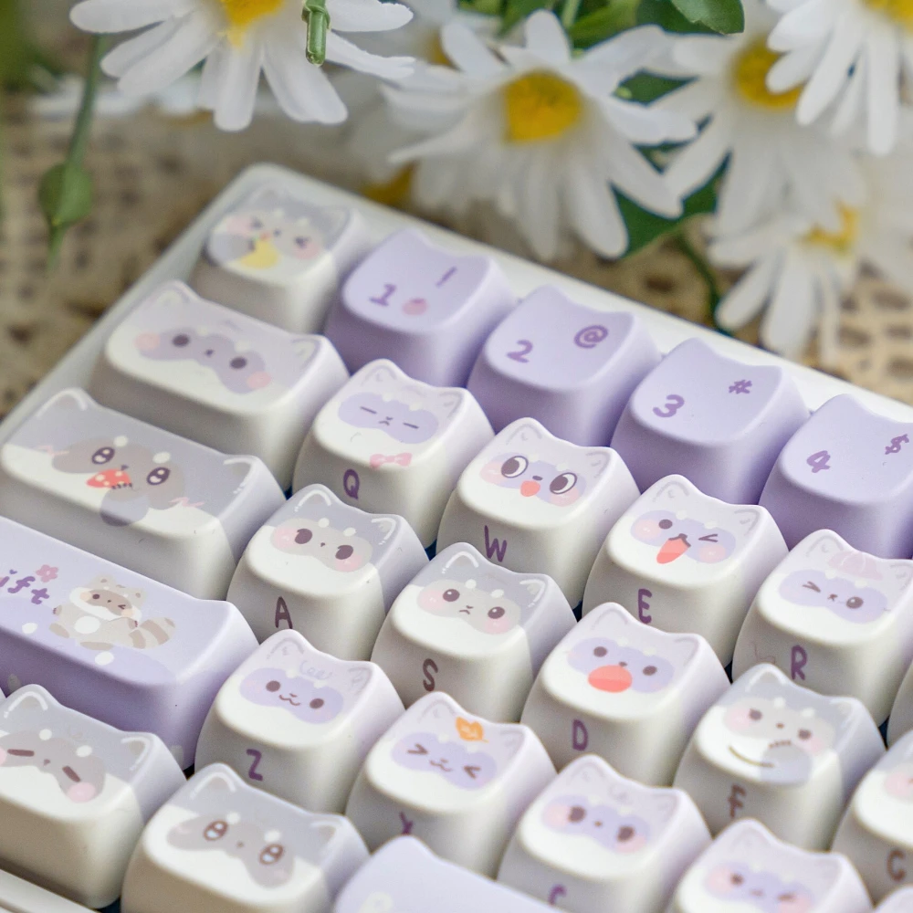 Lilás Full Five-sided Sublimação Teclado Mecânico Guaxinim Bonito Mao Pbt Keycaps Faça Você Mesmo Luz Roxo Gato Meninas Presente 141