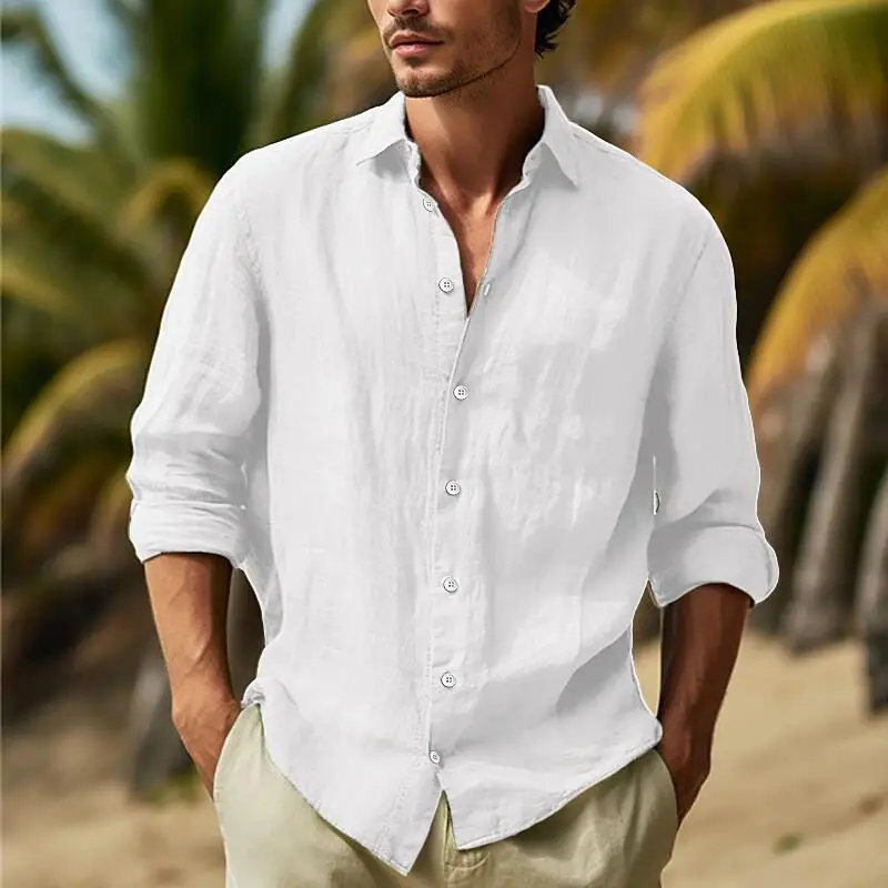 Men's Independent Station Four Seasons Large Size Loose Patchwork Shirt Casual Solid Color Daily Clothing Beach Dinner Cardigan 5