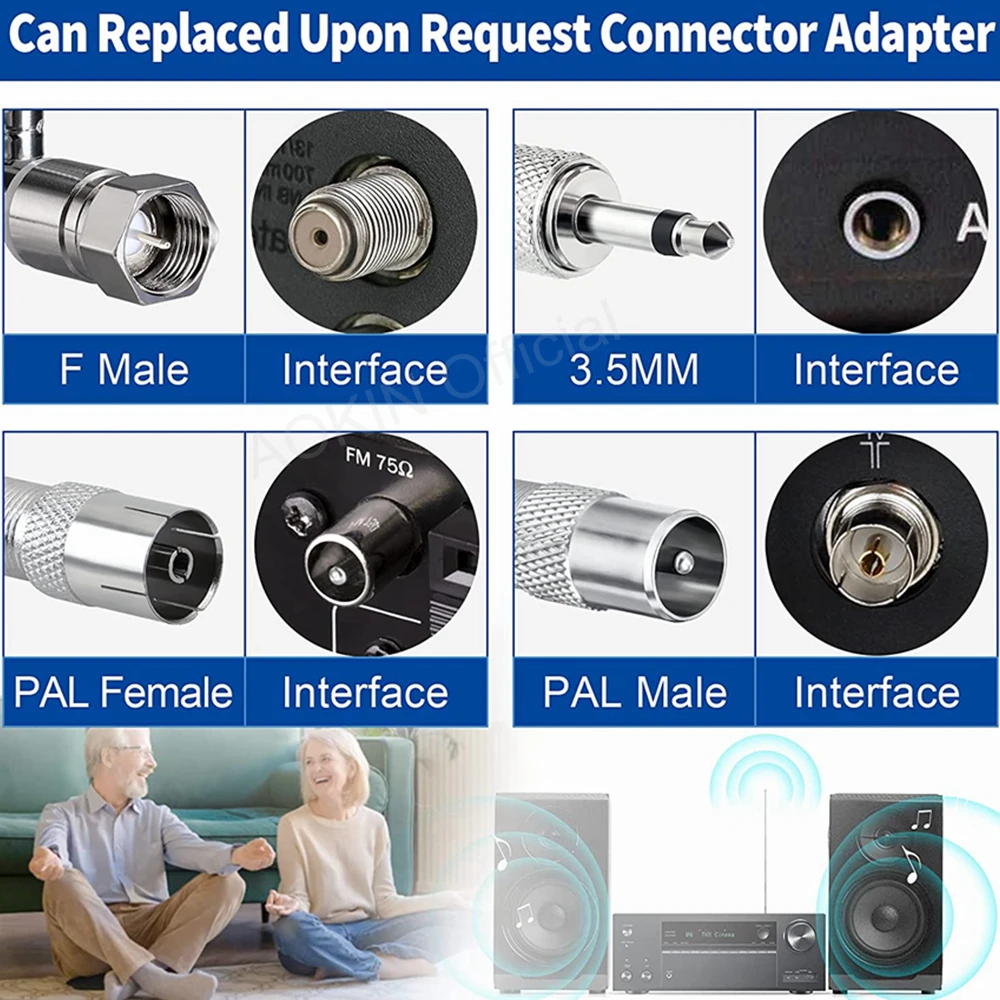 Radio Telescopic Antenna 75 Ohm Screw F Type Plug For FM Amplifier