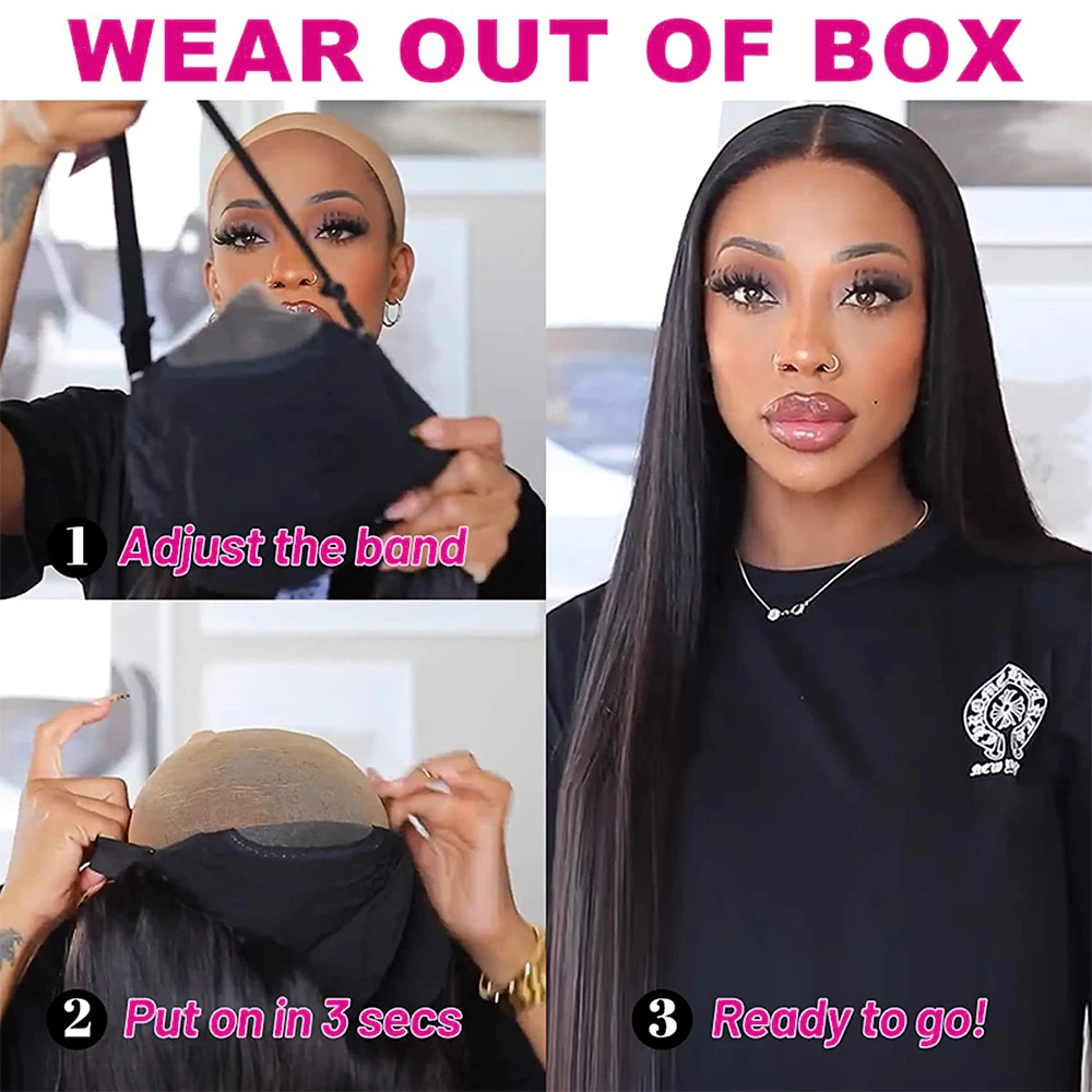 200% Glueless Wig Human Hair Ready To Wear HD Lace Wig Straight Pre Cut Glueless PrePlucked Human Wigs Ready To Go