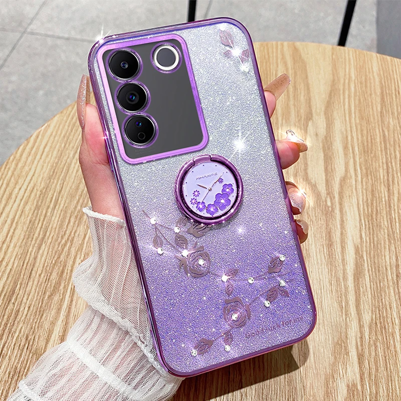 

Gradient Holder Phone Case For Vivo Y33S Y16 Y20S Y35 Y21 Y55 5G Y76 Y77 Y75 Y22 Y02 V23 V25E Y12S V25 Luxury Glitter Cover