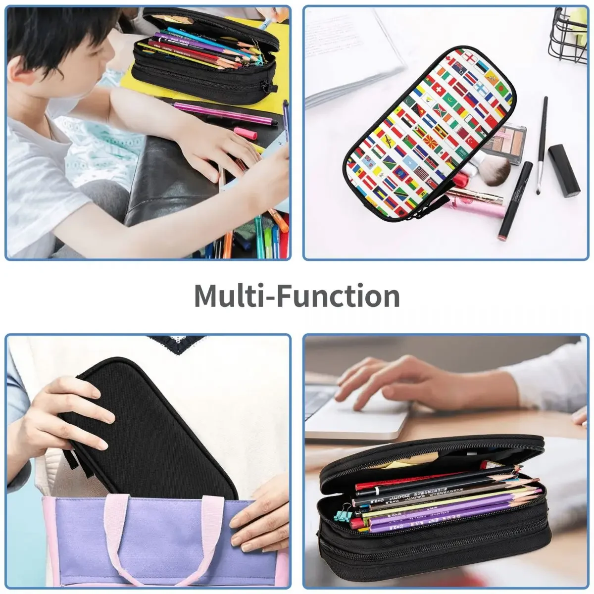 Flags Of The World Pencil Cases Large Storage Pen Bags Pen Box Pencil Pouch For Boys Girls Students Stationery School Office