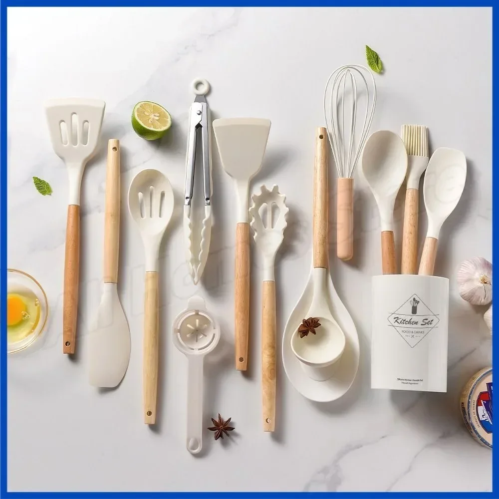 Silicone Food Grade Utensils Cooking Sets Turner Spatula Measuring Spoon Practical Cookware Cooking Tool Kitchenware Set