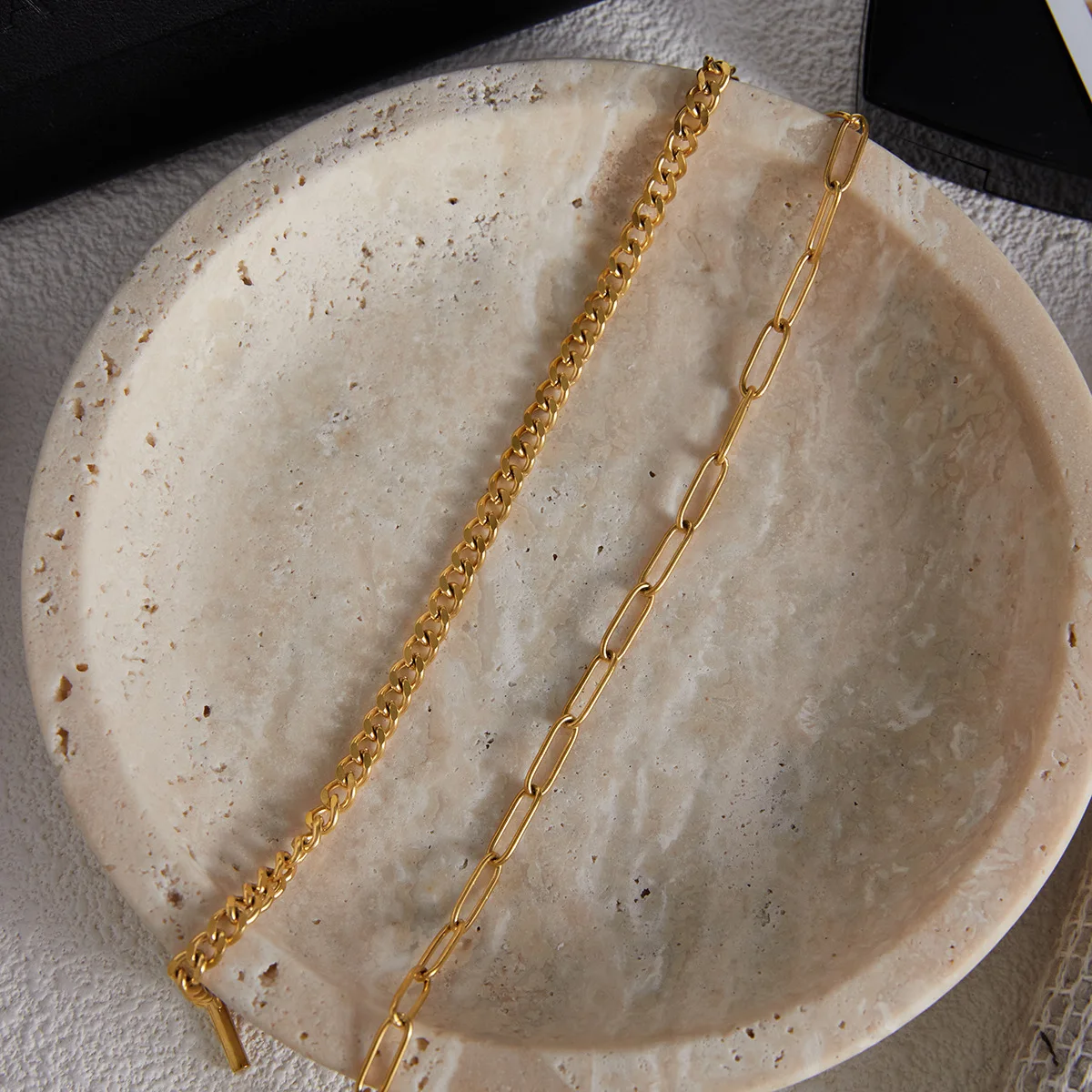 Punk Splicing Chain Knot Design Necklace Gold Plated Waterproof Stainless Steel Stacked Flat Snake Locking Bone Chain Jewelry