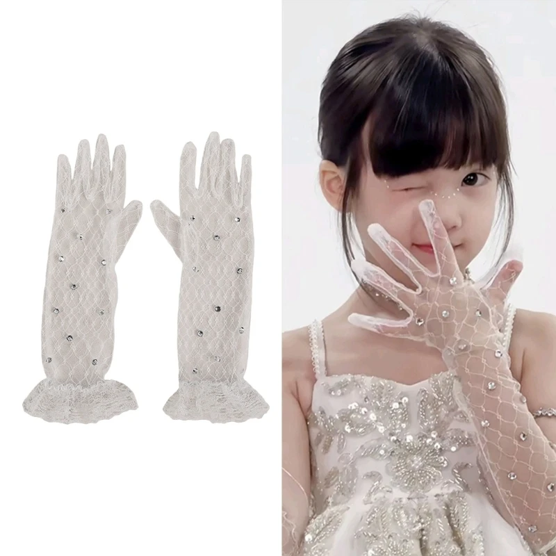 Girls White Lace Gloves with/without Rhinestones Decor for Weddings Birthdays and Special Occasion Ages 3 to 12 Years 2
