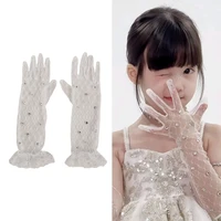 Girls White Lace Gloves with/without Rhinestones Decor for Weddings Birthdays and Special Occasion Ages 3 to 12 Years 2