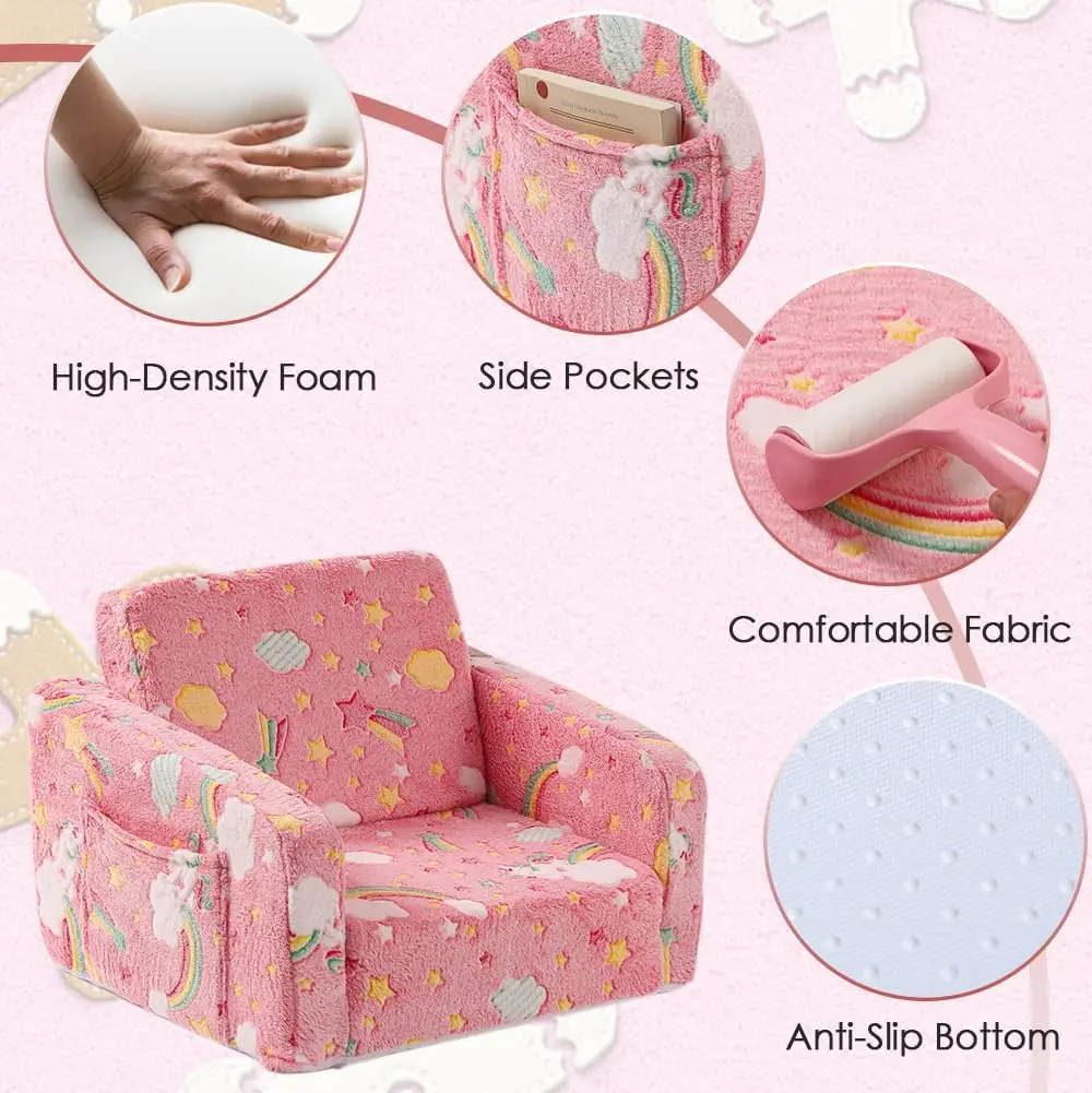 Kids Sofa Couch Fold Out, Baby Toddler Comfy Soft Chair, Flip Out Foldable Children 2 in 1 Convertible Sofa to Lounger 6