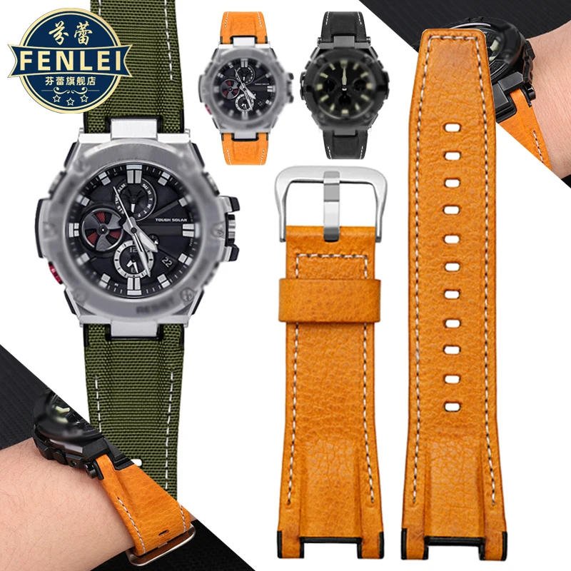Cinturino Per Orologio Per Cinturino Casio Gst-B100 Gst-210 S130/S110/S120/W130/B100/W300 Bracciale Da Uomo In Nylon In Vera Pelle 26X14Mm