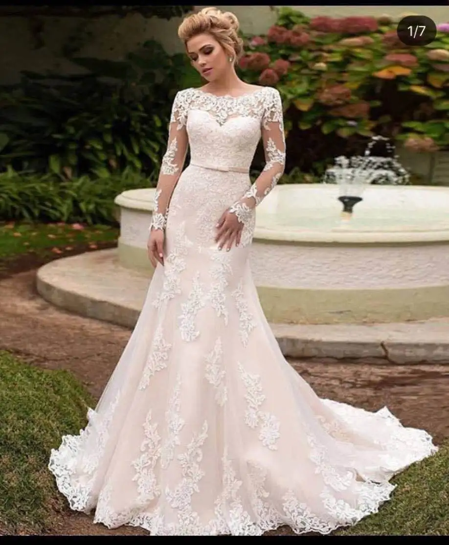 

Женское платье с длинным рукавом, элегантное платье с круглым вырезом, с длинными рукавами, платье для невесты