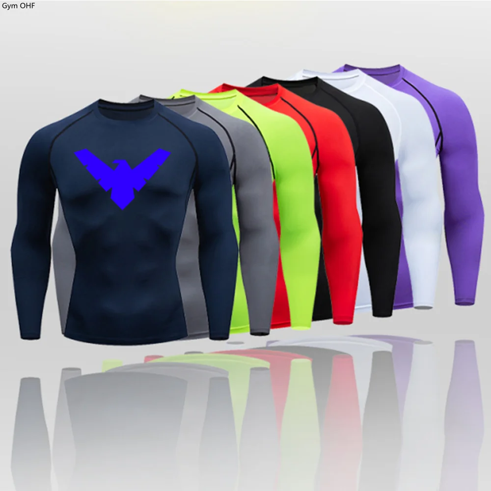 T Shirt Men Rashguard Jiu Jitsu Bjj Gym Fitness Running Training Shirts Boxing Jersey Compression Nightwing Print Tops For Male 3