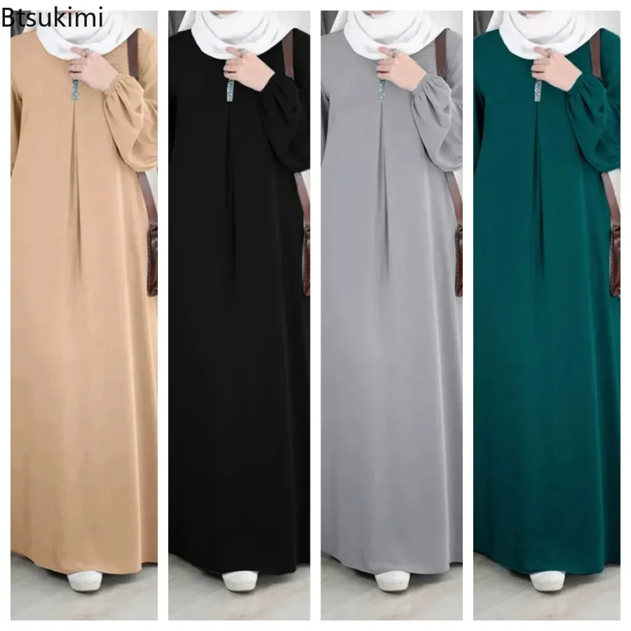 New2024 Women's Fashion Muslim Abaya Hijab Dress Women Casual Sequin Sundress Solid Party Holiday Dresses Islamic Clothing Woman