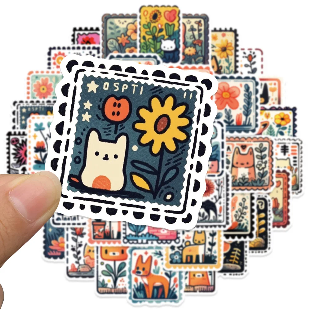 Cute Animals Retro Stamp Stickers Cartoon Graffiti Style Decorative Waterproof 50Pcs