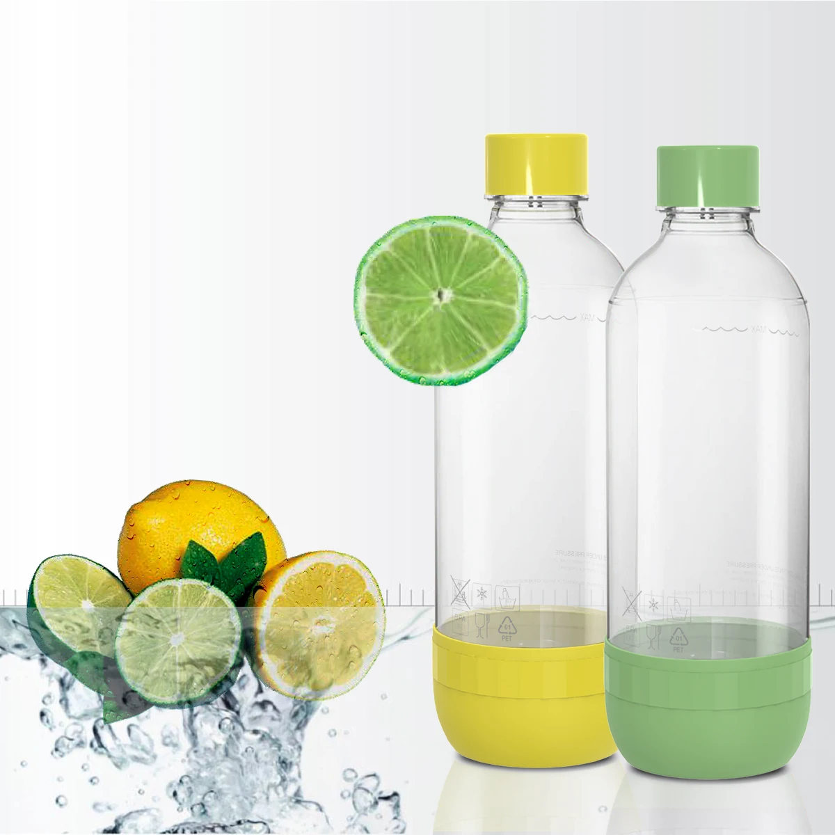 MYCKET Soda Maker Bottles 2 pcs 35.195oz/1L BPA Free Reusable PET Sparkling Water Container for Soda Machine