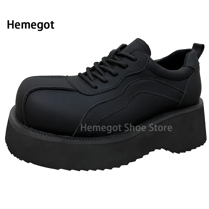 

Thick-Soled Lace-Up Low-Top Derby Shoes for Men Black Round-Toe Heightening Shoes Casual Leather Shoes Loafers Male Shoes