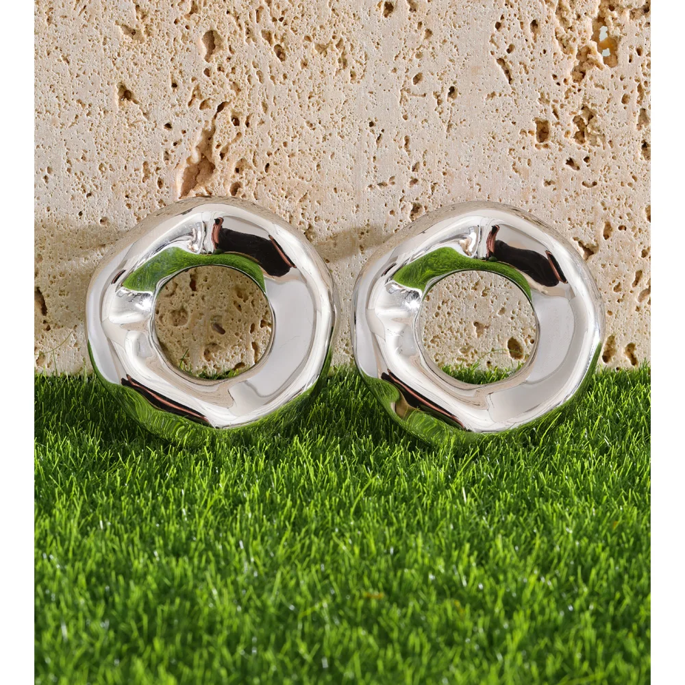 Yhpup Stainless Steel Round Hollow Minimalist Stud Earrings Daily Wear