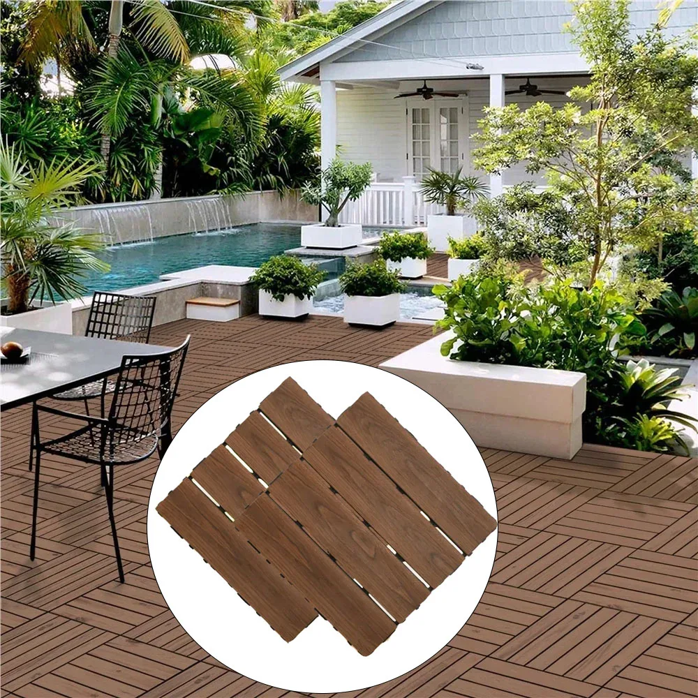 30PCS DIY Solid Wood Interlocking Flooring, 11.81x1.81 Inches, Easy To Assemble and Cut, Balcony Garden Tiles, Wooden Tiles