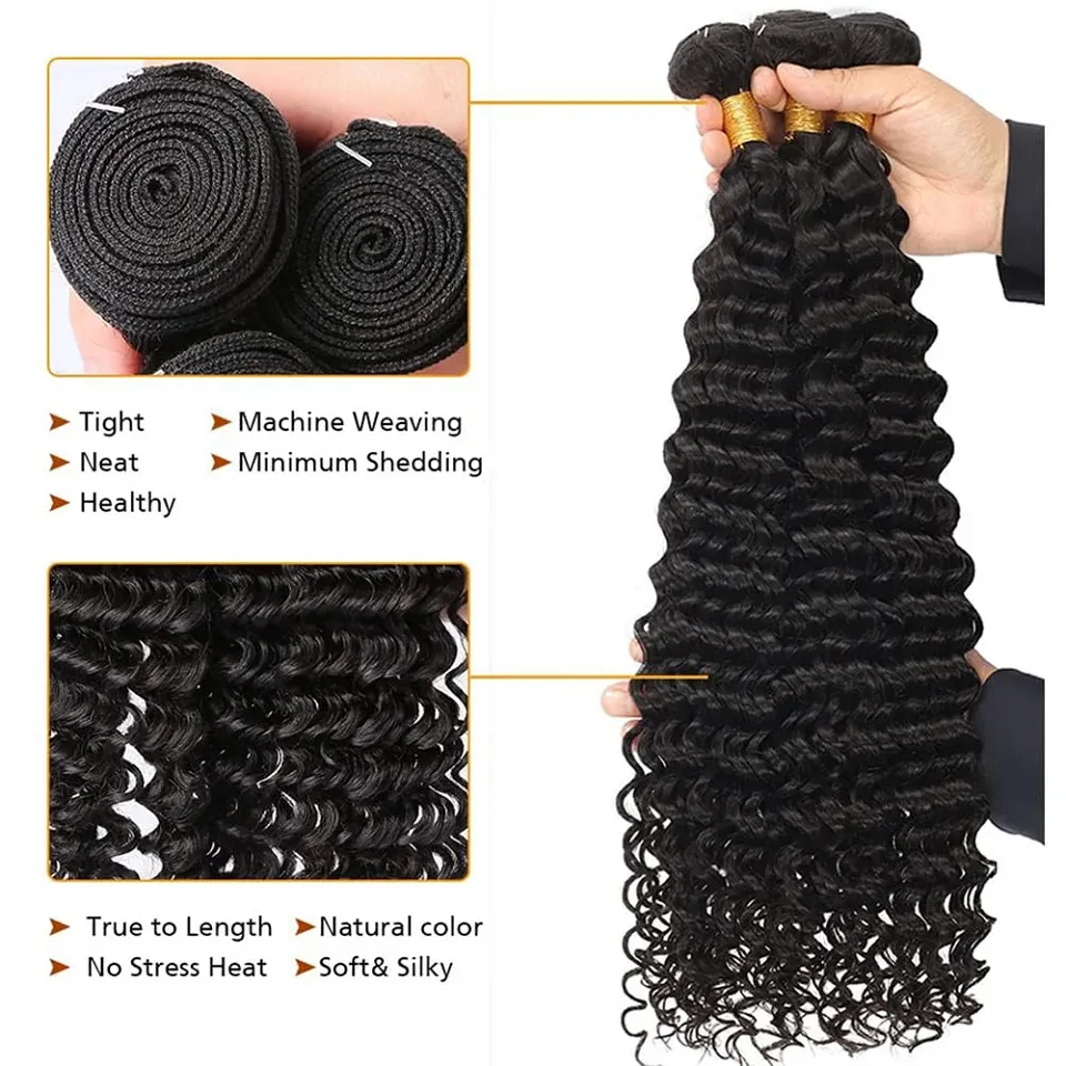 30 38 40inch Deep Wave Human Hair Bundle Deal Remy Brazilian Human Hair Weave Extensions 95G Afro Curly Raw Weave 1Pc