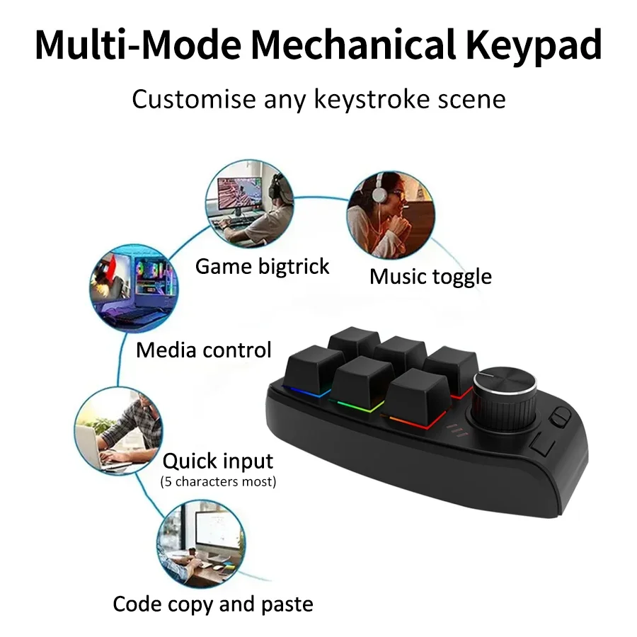 Wireless Mini Macro Mechanical Keypad with Customizable Knob