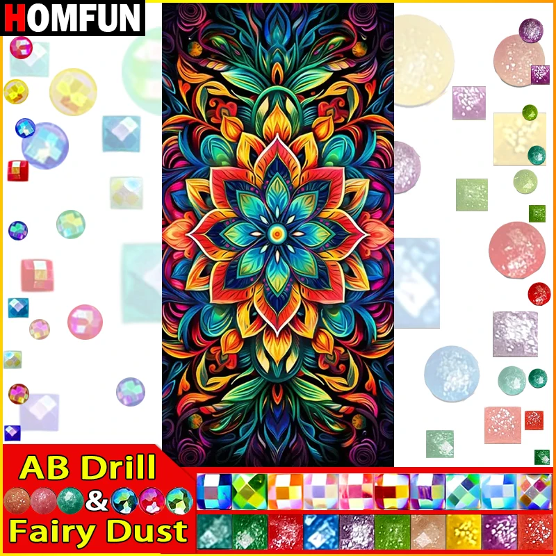 HOMFUN Fairy Dust AB 5D DIY Diamond Painting "Flower Mandala" Full Drill Resin Diamond Embroidery Cross Stitch Home Decor