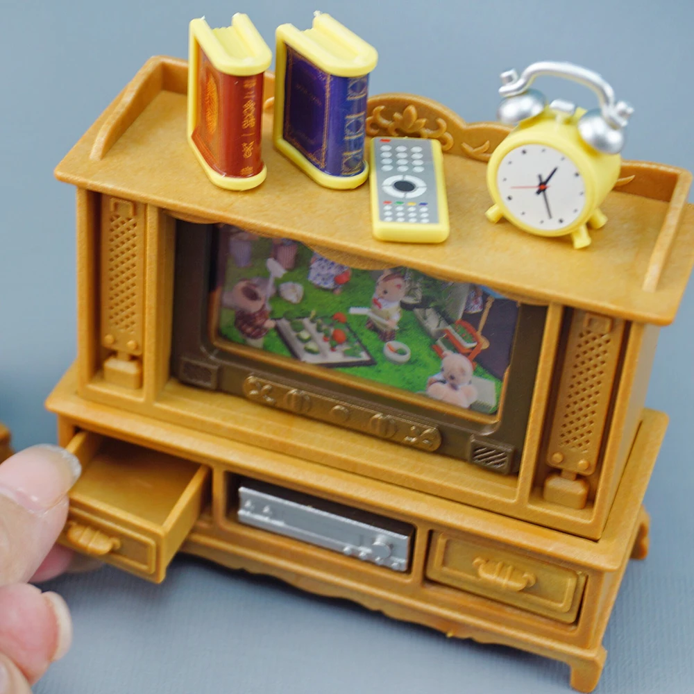 Miniature Living Room 1:12 TV Cabinet Phone Forest Family Alarm Clock Dollhouse Furniture Accessories DIY Decor For Girl Gift 4
