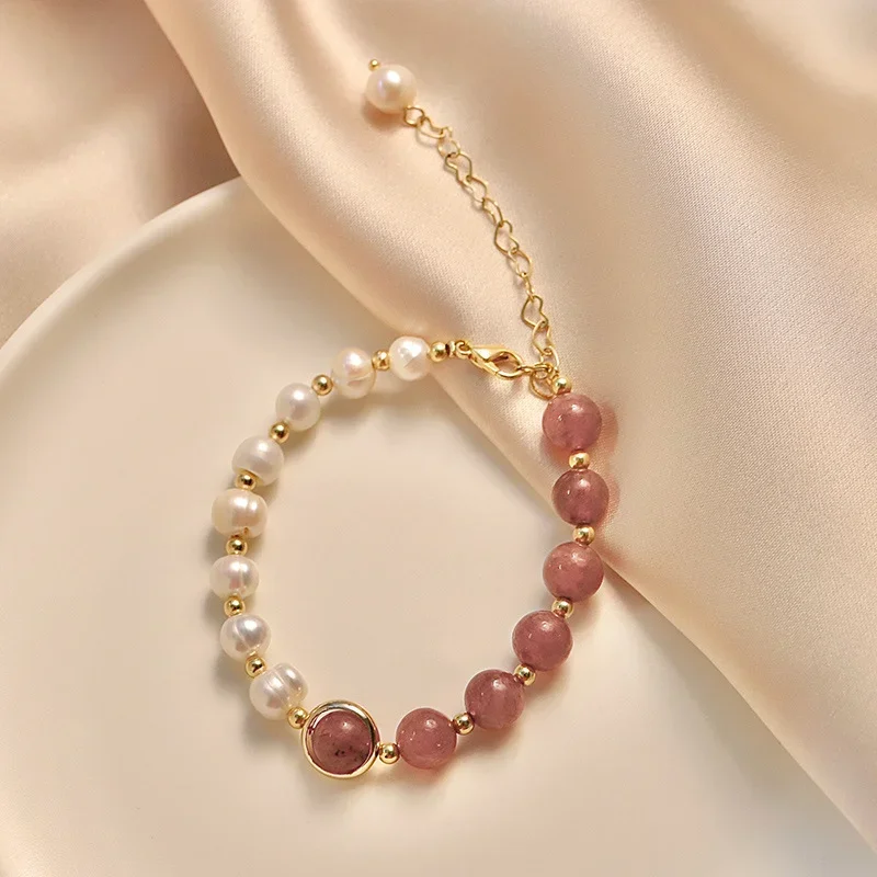 2024 Elegant Baroque Natural Pearl String Bracelet for Woman Luxury Zircon Bee Pendant Bracelet Fashion Girl's Sweet Jewelry