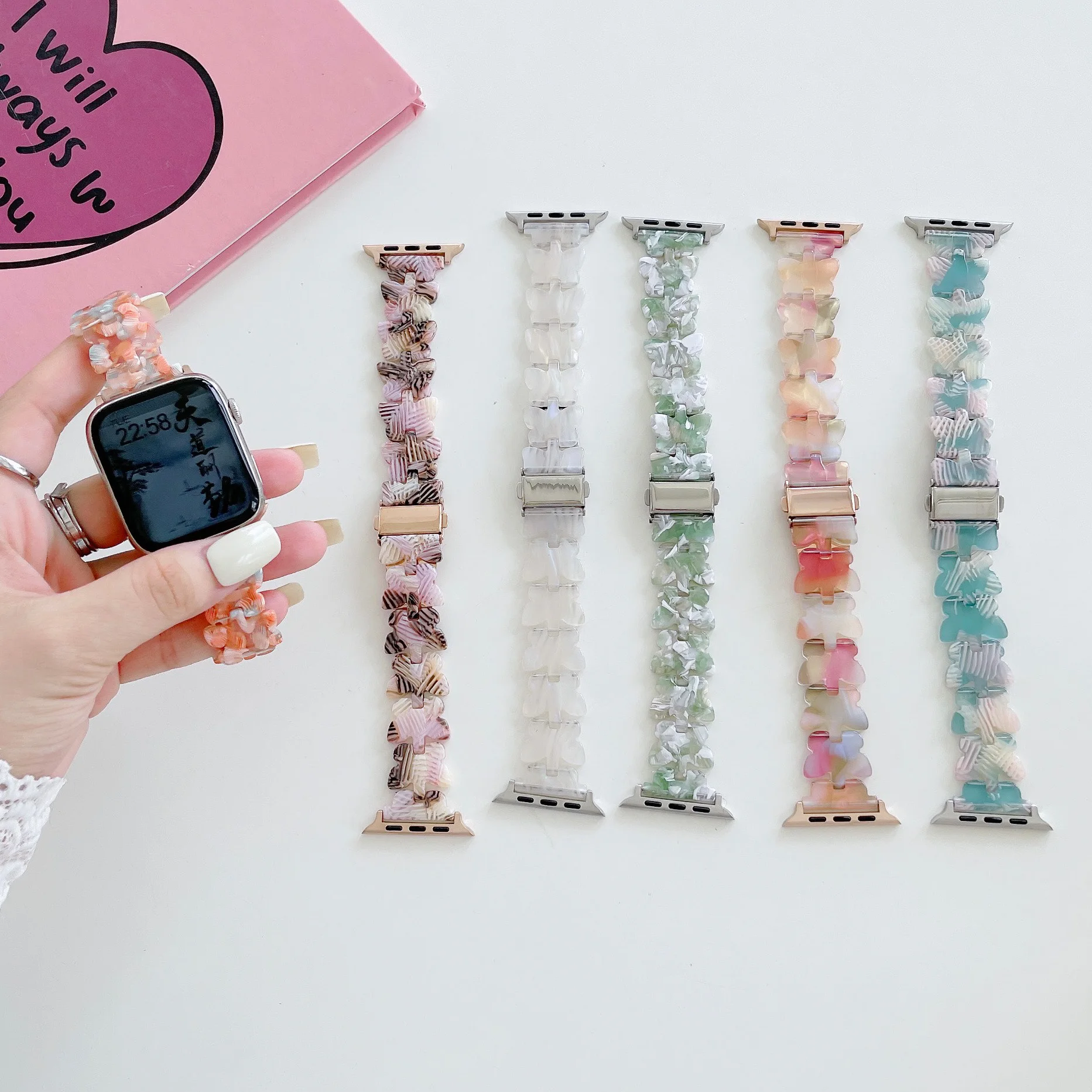 Resin Strap For Apple watch band 45mm 41mm 44mm 40mm 42mm 38mm Women's butterfly shaped bracelet iWatch Ultra 8 7 6 5 4 SE Belt
