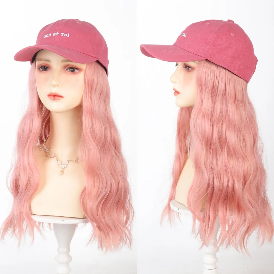Pink Synthetic Hair Extensions Fluffy Long Wave Wig for Women