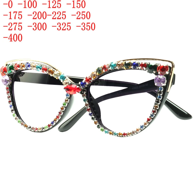 Fashion Diamond Prescription Cat Eye Glasses Women Bling Rhinestone