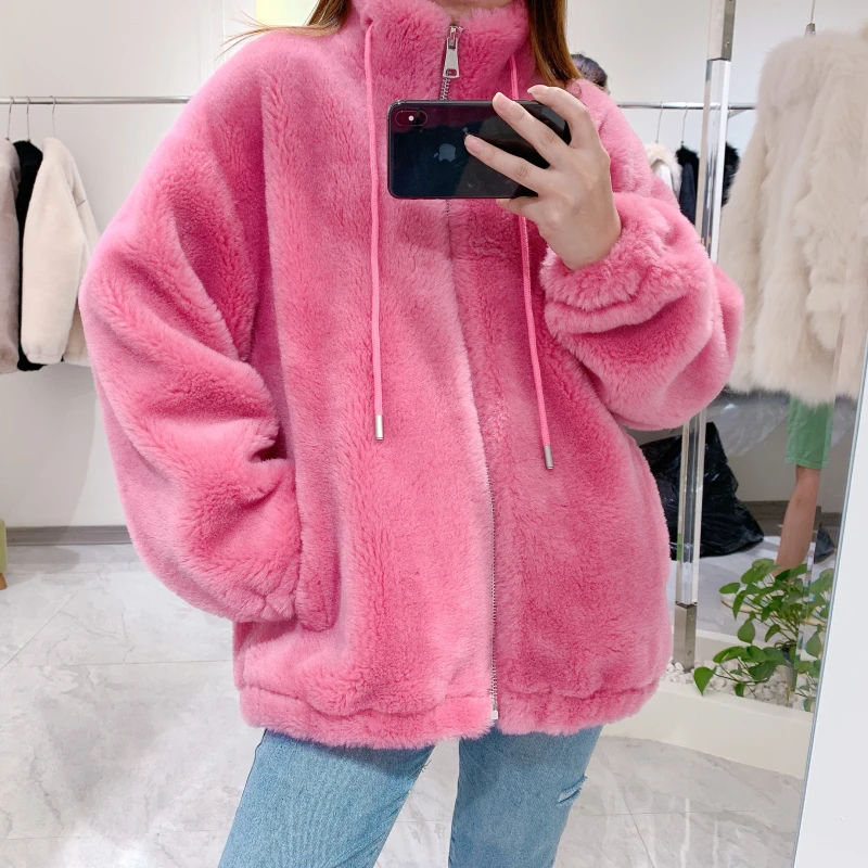 Winter Autumn New Granular Women's Sheepskin Jacket Coat Women Thick Warm Shearing Real Fur Hooded Wool Fur Coat Real Fur winter wear it on both sides cashmere coat women middle long grain wool fur with real fur hooded jacket thick warm cute overcoat