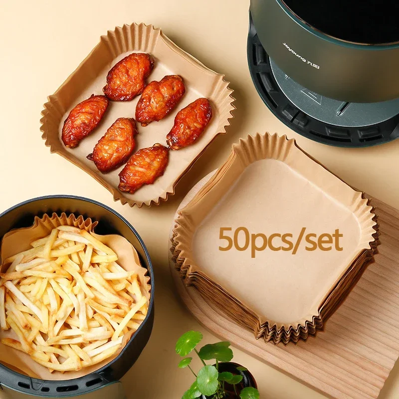 50/100pcs Air Fryer Disposable Paper Non-Stick Airfryer Baking Papers Square Air-Fryer Paper Liners Kitchen Accessories