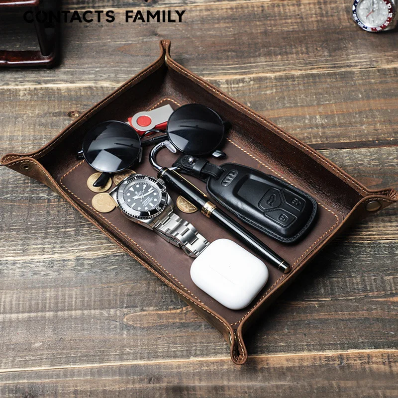 

Collapsible Bone Game Tray Luxury Handmade Catchall Leather Receiver Keys Storage Plate Office Rectangular Entrance Empty Pocket