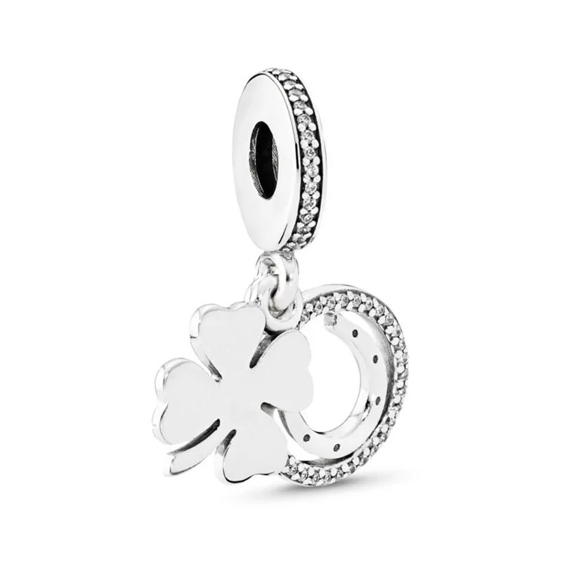 

Fit Pandora Lucky Four Leaf Clover Dangle Charms for Women Jewelry Bracelet Accessories DIY Clear CZ Horseshoe Good Luck Pendant