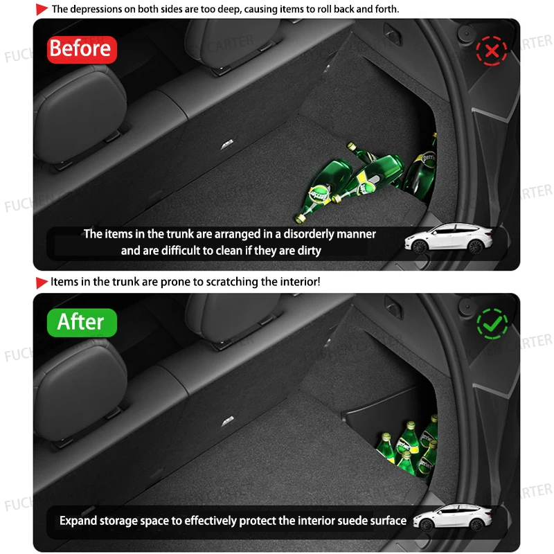 Tesla Rear Trunk Storage Organizer with Flocking Mat Partition Board Accessories