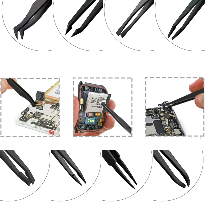 8 Pieces Tweezers Plastic Anti-Static Tweezers for Electronics Jewelry-Making Laboratory Work Repairing Hobbies Durable
