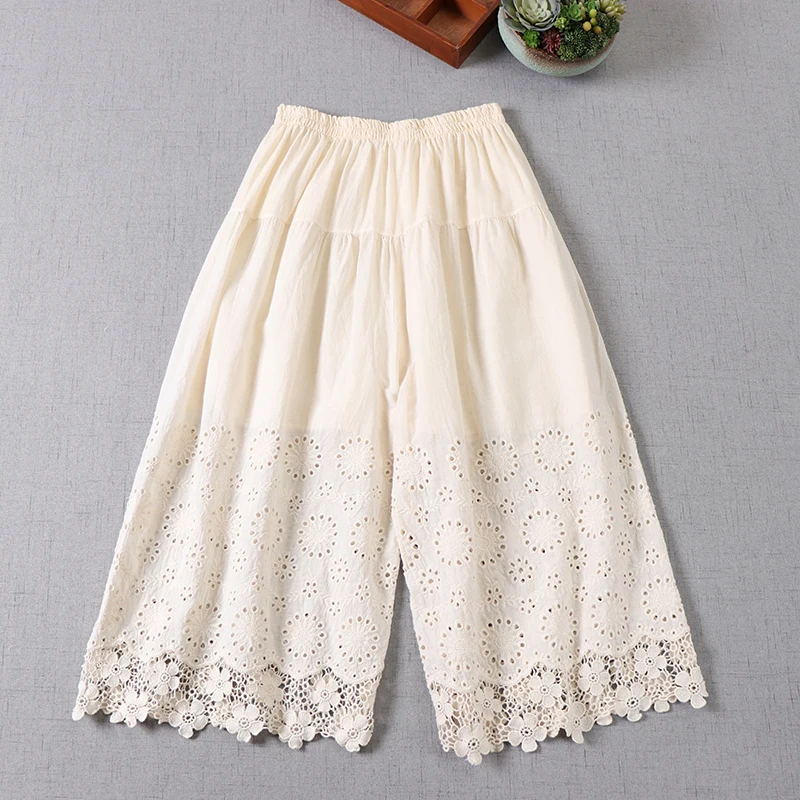 Fairy Hollow Out Lace Lolita Loose Wide Leg Pants 2022 Spring Summer FT182 work pants
