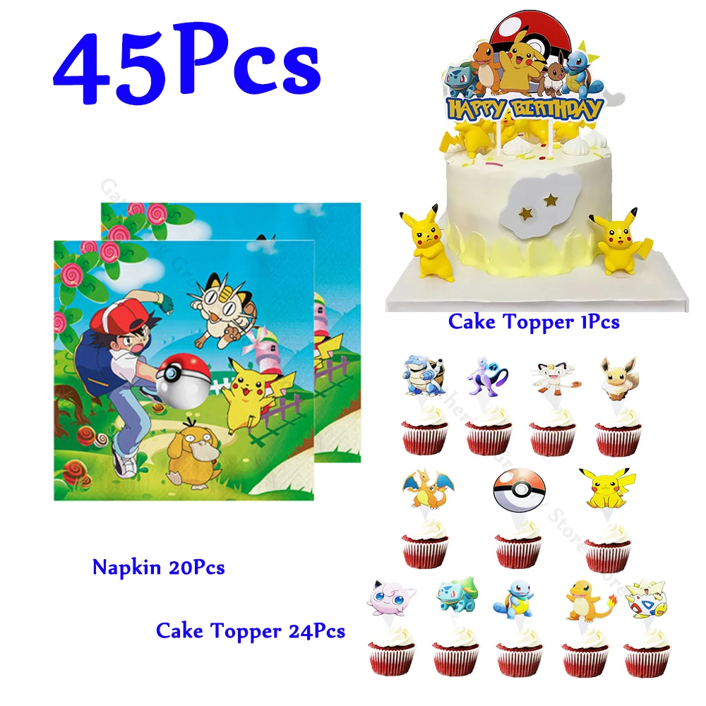 

Pokemon Cartoon Tableware Set Kid Birthday Party Supplies Paper Plates Cups Napkin Tablecloth Party Decoration DIY Scene Layout