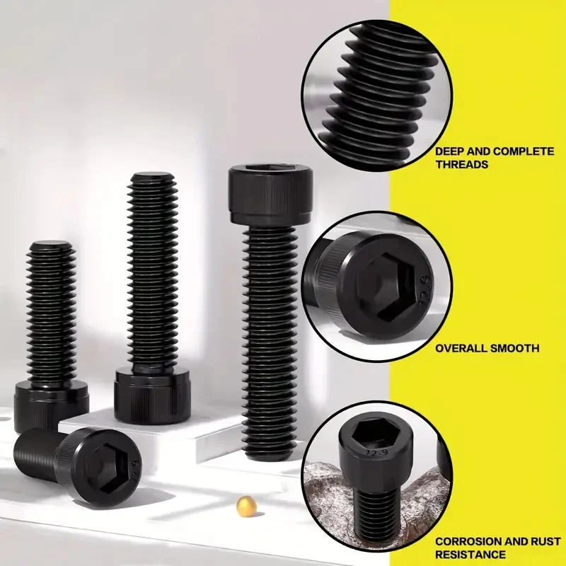 50/84 pieces M6/M8 X 8mm/10mm/12mm/16mm 20mm/30mm/40mm hex socket screw bolt and nut kit grade 12.9 alloy steel black oxidize