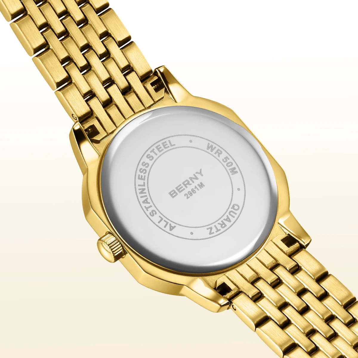 BERNY Luxusuhren für Herren, Datumsanzeige, leuchtender Quarz, goldene Herrenuhr, modische, elegante Business-Armbanduhr mit rechteckigem Zifferblatt – Detail 4