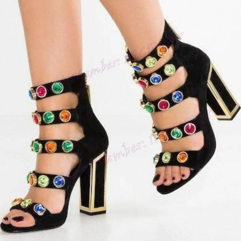 

Colorful Crystal Chunky Heels Sandals Slip On Open Toe Shoes for Women High Heels Luxury Sexy Shoes 2024 Zapatos Para Mujere