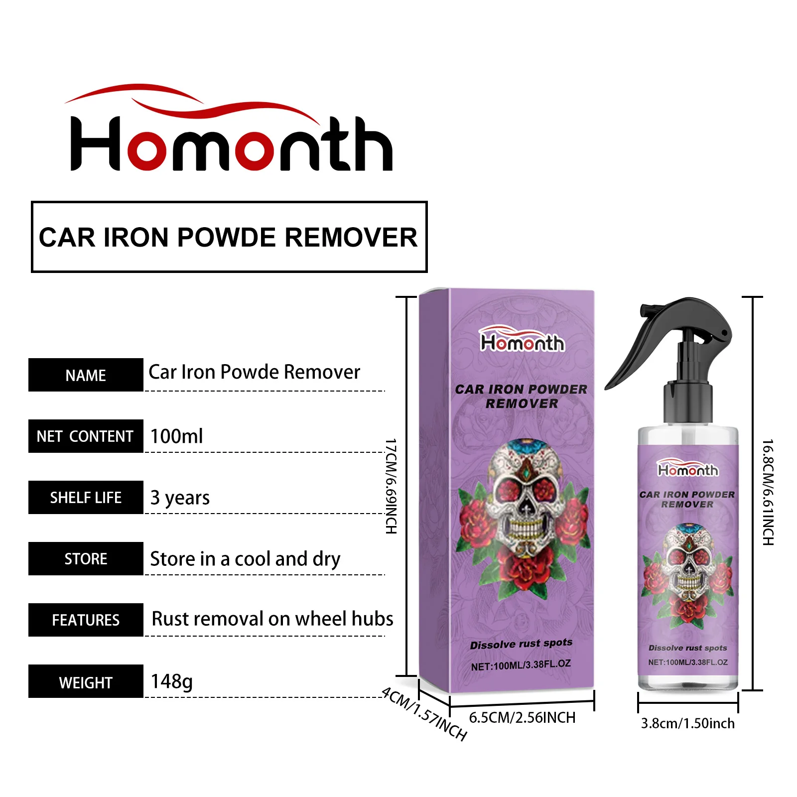 Multi Purpose Wheel Rust Removal Spray Automobile Wheel Hub Yellowing, Rust Removal, Polishing and Cleaning Stains 100 ML