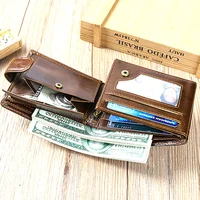 Top Hasp Leather  Mens Wallet with Coin Pocket First Layer Cowhide Leather 2