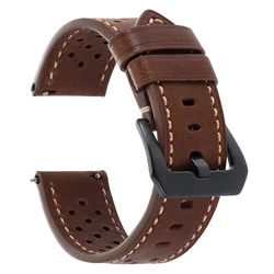Vintage Brown Genuine Leather Strap - Universal Breathable Cowhide Sports Wristwatch Band, Unisex - 22mm (Dark brown)