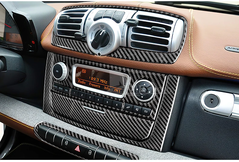 Echte Weiche Carbonfaser für Mercedes Benz Smart 451 Fortwo 2011 2012 2013 2014 2015 Auto Mittelkonsole Aufkleber Zubehör – Detail 6